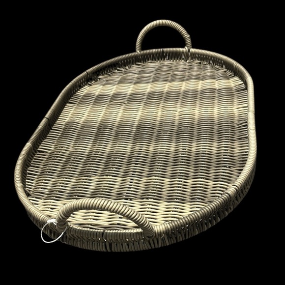 Elegant Woven Ratan Oval Tray with handles in grey - Picture 1 of 12